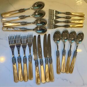 Vintage Italian 1980s EME Napoleon20 Piece Sterling Silver Setting Honey Gold